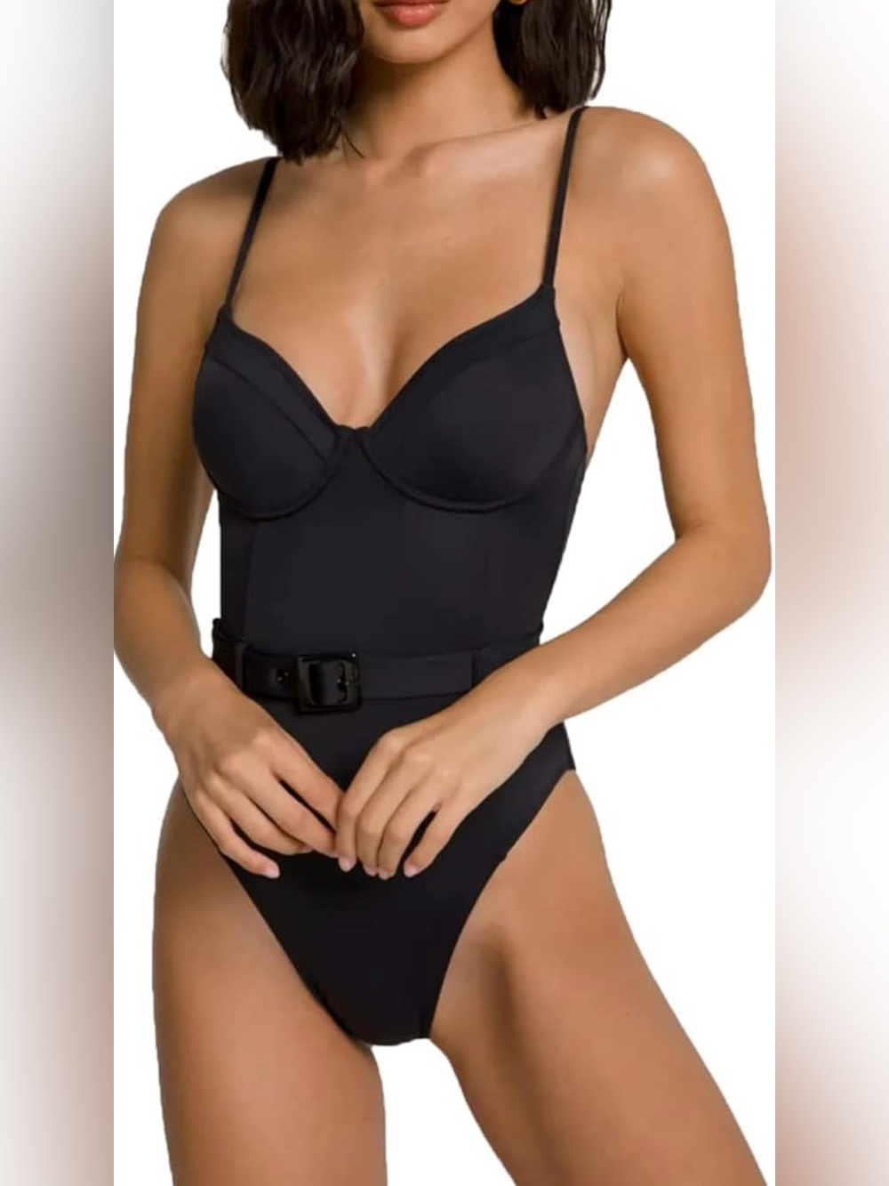 40% OFF Good American Black Belted Underwire One-Piece Swimsuit, size Large (3)